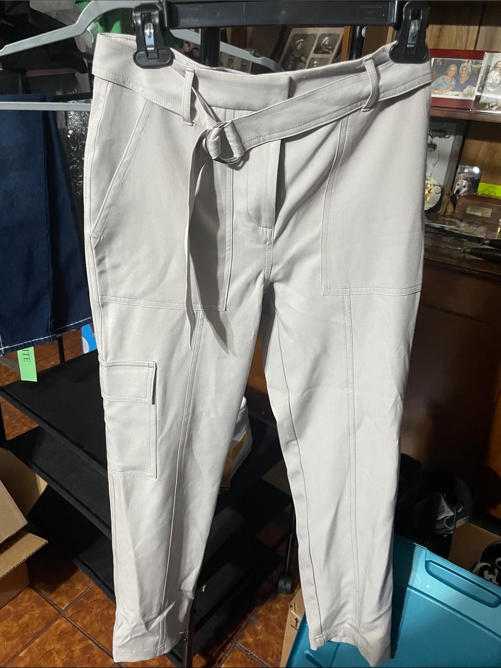 Men's Light Gray Casual Belted Cargo Pants